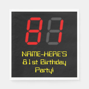 Serviette En Papier 81e anniversaire : Rouge Digital Clock Style "81" 