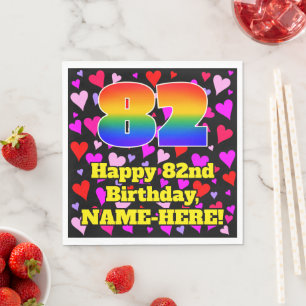 Serviette En Papier 82e anniversaire : Amour Hearts Motif, Arc-en-ciel