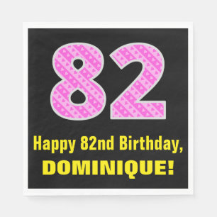 Serviette En Papier 82e anniversaire : Pink Stripes and Hearts "82" + 