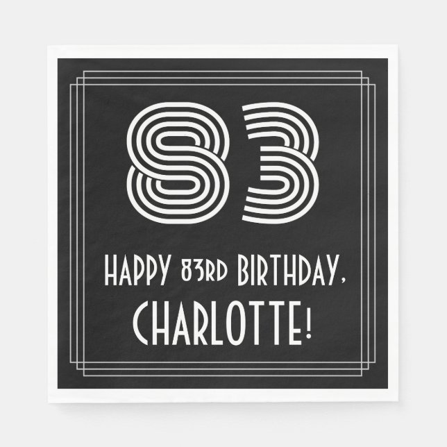 Serviette En Papier 83ème anniversaire : Art Déco Inspiré Look "83" +  (Devant)