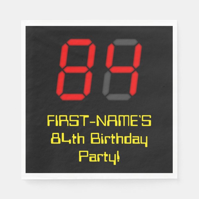Serviette En Papier 84ème anniversaire : Rouge Digital Horloge Style " (Devant)