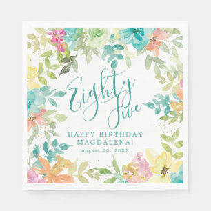 Serviette En Papier 85e Anniversaire Eté Aquarelle Floral Personnalisé