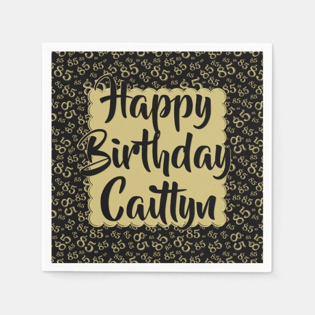 Serviette En Papier 85e anniversaire Random Number Motif Gold/Black (Devant)