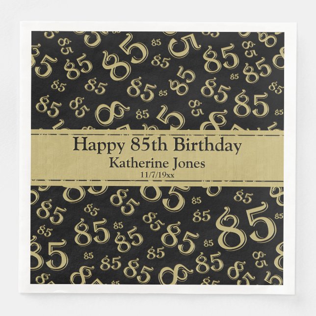 Serviette En Papier 85e anniversaire Random Number Motif Gold/Black (Devant)