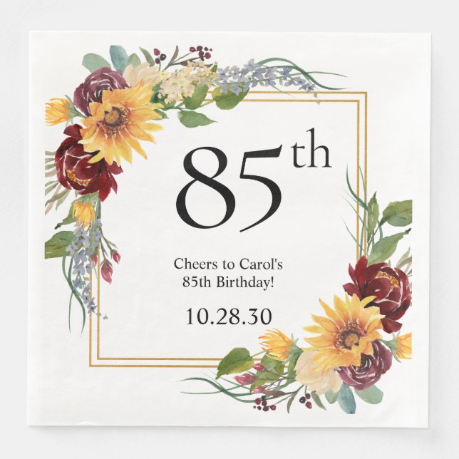 Serviette En Papier 85e anniversaire Tournesols (Devant)