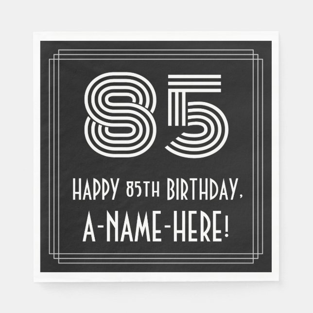 Serviette En Papier 85ème anniversaire : Art Déco Inspiré Look "85" +  (Devant)
