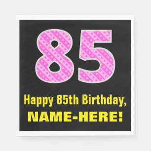 Serviette En Papier 85ème anniversaire : Pink Stripes and Hearts "85" 