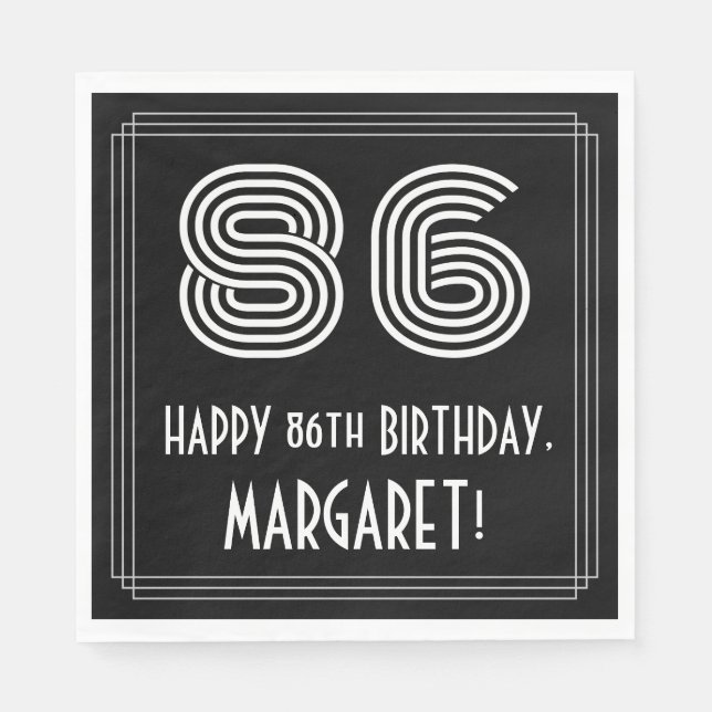 Serviette En Papier 86ème anniversaire : Art Déco Inspiré Look "86" +  (Devant)