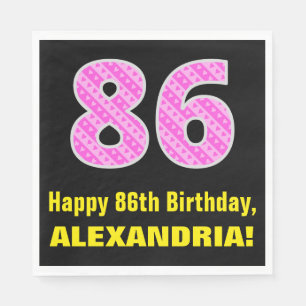 Serviette En Papier 86ème anniversaire : Pink Stripes and Hearts "86"
