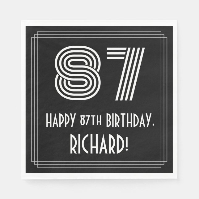 Serviette En Papier 87ème anniversaire : Art Déco Inspiré Look "87" +  (Devant)