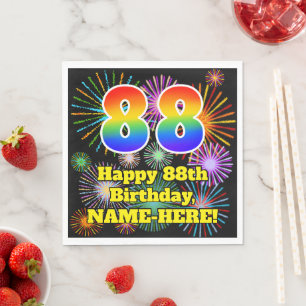 Serviette En Papier 88e anniversaire : Motif Fun Fireworks + Arc-en-ci