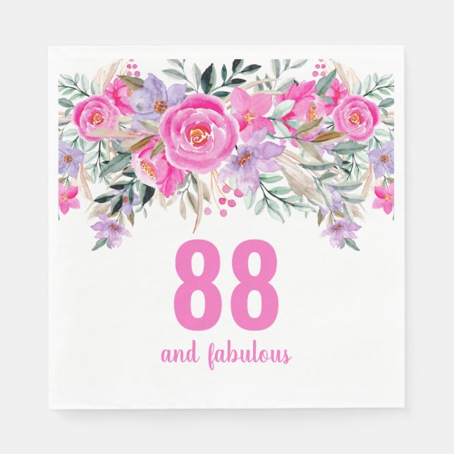 Serviette En Papier 88e anniversaire rose floral serviettes de fête (Devant)