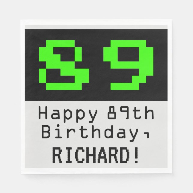 Serviette En Papier 89e anniversaire - Nerdy / Geeky Style "89" & Nom (Devant)