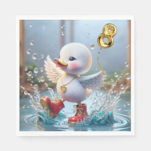Serviette En Papier 8 Anniversaire Canard dansant dans une flaque de p
