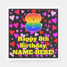 Serviette En Papier 8e anniversaire : Amour Hearts Motif, Arc-en-ciel 