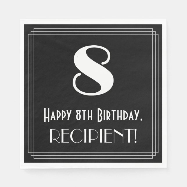 Serviette En Papier 8e anniversaire ~ Art Déco Inspiré Look "8", Nom (Devant)