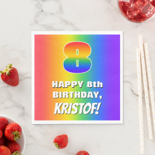 Serviette En Papier 8e anniversaire : coloré, amusant Motif arc-en-cie