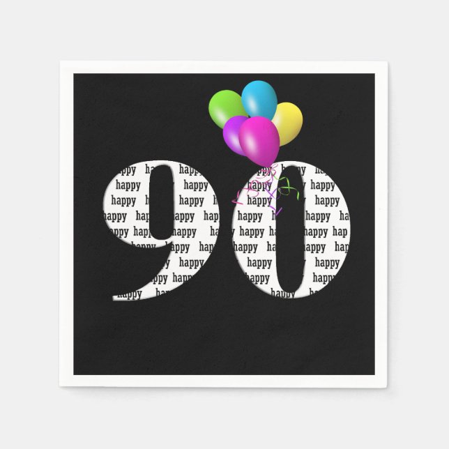 Serviette En Papier 90e anniversaire ballons de fête (Devant)
