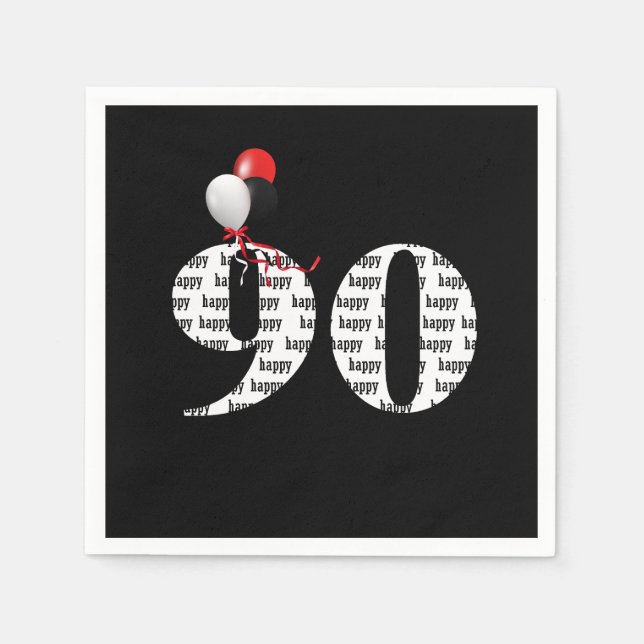 Serviette En Papier 90e anniversaire ballons de fête (Devant)