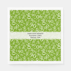 Serviette En Papier 90e anniversaire Cool Numéro Motif Vert/Blanc