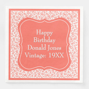 Serviette En Papier 90e anniversaire Coral/Blanc Motif numéro de suppo