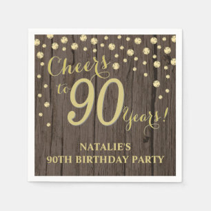 Serviette En Papier 90e anniversaire du Rustic Wood and Gold Diamond N
