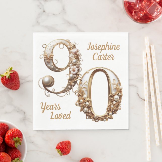 Serviette En Papier 90e anniversaire Elegant Party (En situation)