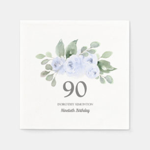 Serviette En Papier 90e anniversaire fête Rose bleu Eucalyptus