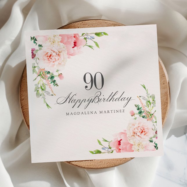 Serviette En Papier 90e anniversaire Fournitures de fête rose Floral s (Créateur téléchargé)