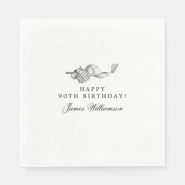 Serviette En Papier 90e Anniversaire Golf Thème modifiable (Devant)