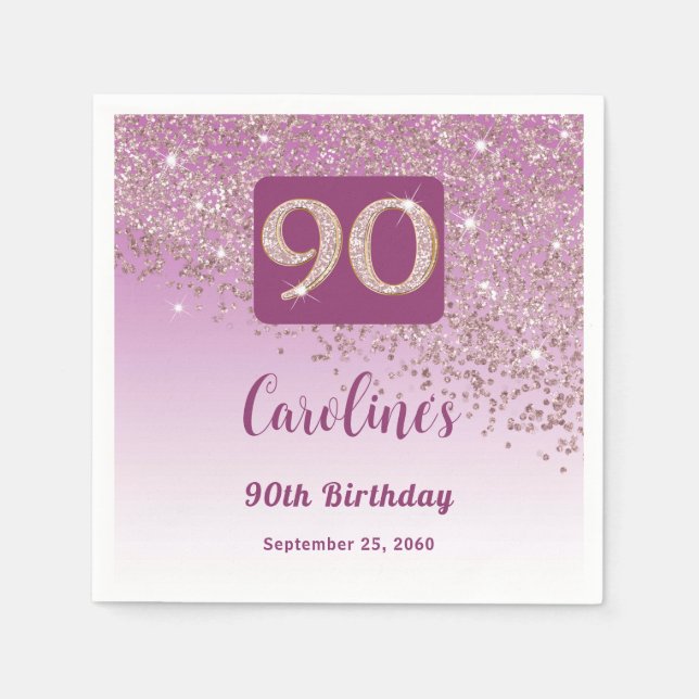 Serviette En Papier 90e anniversaire Joli Rose Parties scintillant d'o (Devant)