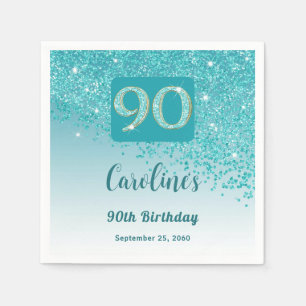 Serviette En Papier 90e anniversaire Jolie Parties scintillant bleue T