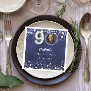 Serviette En Papier 90e anniversaire marine bleu argent étoiles photo