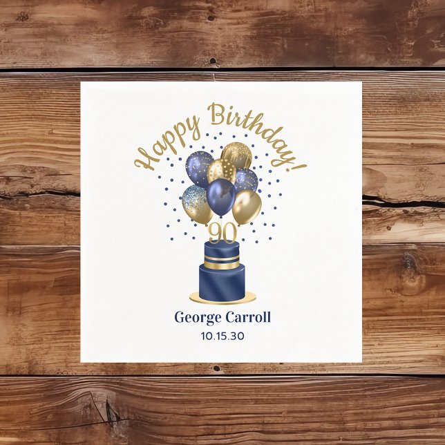 Serviette En Papier 90e anniversaire Marine Blue Balloon Cake (Créateur téléchargé)