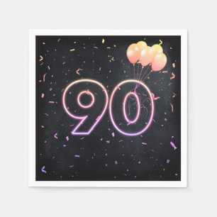 Serviette En Papier 90e anniversaire néon Connexion serviettes noires