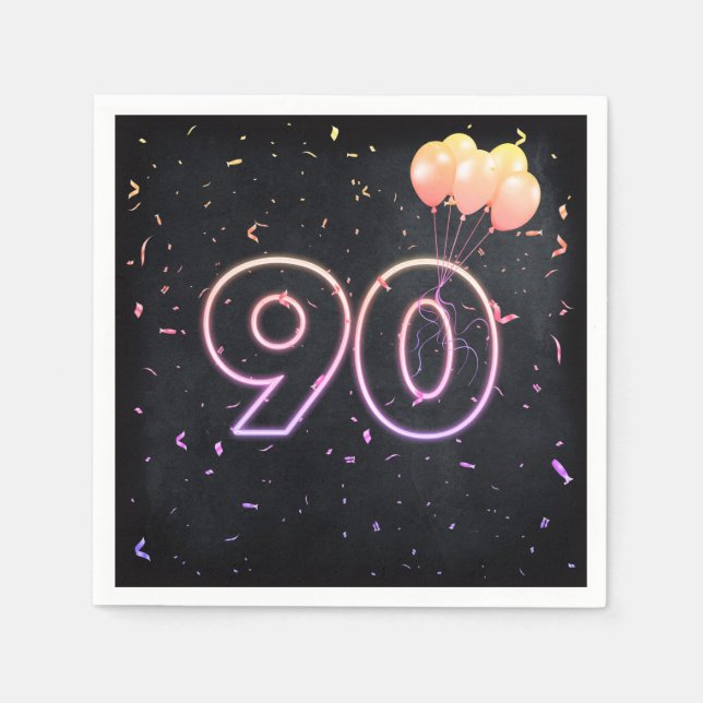 Serviette En Papier 90e anniversaire néon Connexion serviettes noires (Devant)
