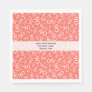 Serviette En Papier 90e anniversaire Numéro de Cool Motif Coral/Blanc