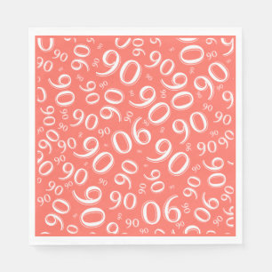 Serviette En Papier 90e anniversaire Numéro de fête Motif Coral/Blanc