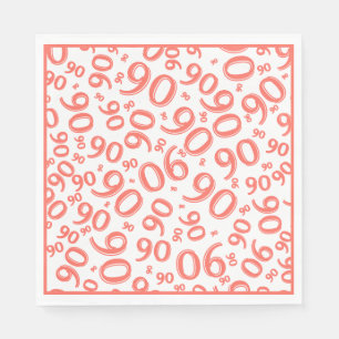 Serviette En Papier 90e anniversaire Numéro de fête Motif Coral/Blanc