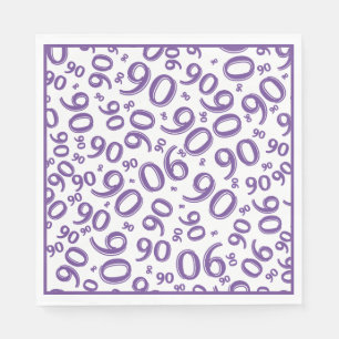 Serviette En Papier 90e anniversaire Numéro de fête Motif violet/blanc