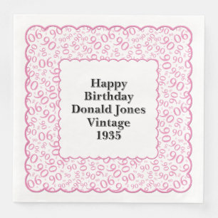 Serviette En Papier 90e anniversaire Numéro Motif pétoncles rose/blanc