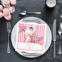 90e anniversaire rose blanc rayures photo florale