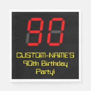 Serviette En Papier 90e anniversaire : Rouge Digital Clock Style "90"