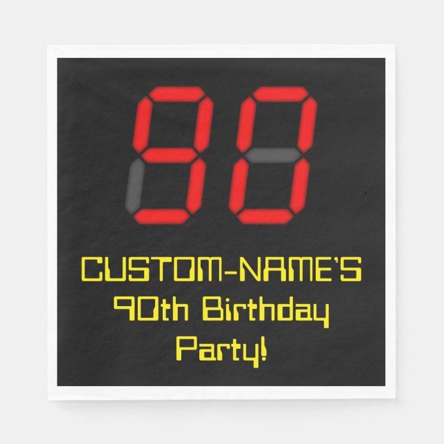 Serviette En Papier 90e anniversaire : Rouge Digital Clock Style "90"  (Devant)