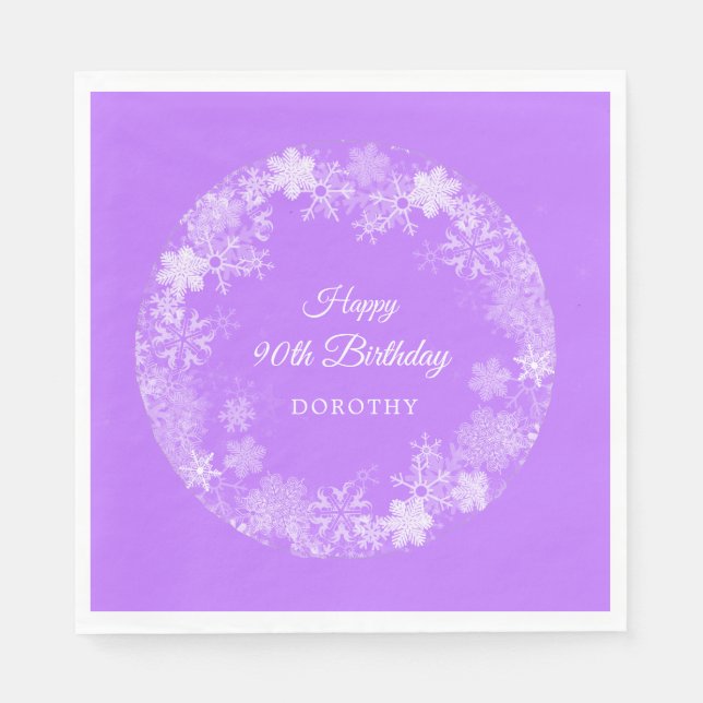 Serviette En Papier 90e Anniversaire Wonderland Snowflake Purple (Devant)
