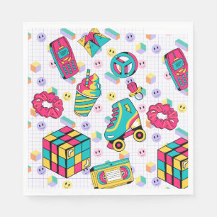 Serviette En Papier 90s Funky Neon Glow Cassette Anniversaire