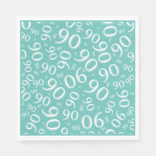 Serviette En Papier 90th Birthday Party Numéro Motif Turquoise/blanc