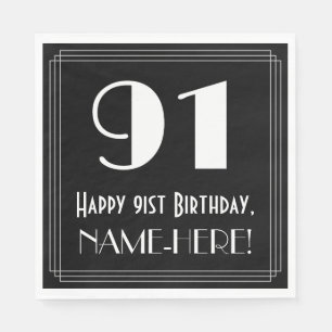 Serviette En Papier 91e anniversaire ~ Art Déco Inspiré "91", Nom