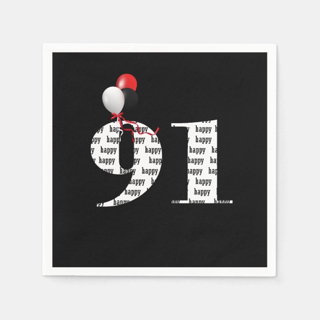 Serviette En Papier 91e anniversaire ballons de fête (Devant)