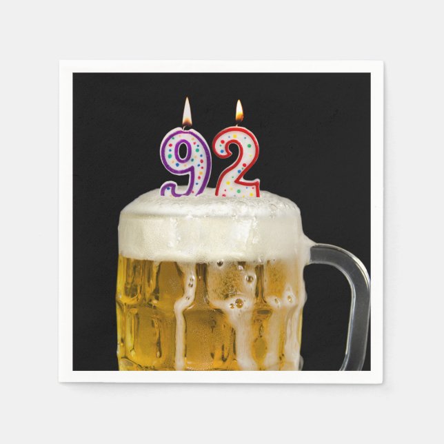 Serviette En Papier 92e anniversaire Bière sur noir (Devant)